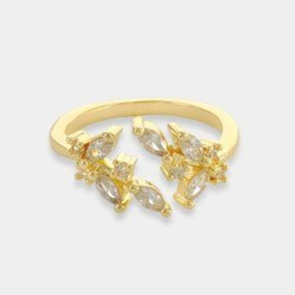 NEW 18K Gold Plated Pave CZ Simulated Diamonds Open Adjustable Ring